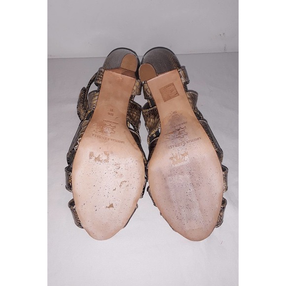 Loeffler Randall Sz 8.5B Tan, Cream & Grey Embossed Platform Sandals - Picture 11 of 14